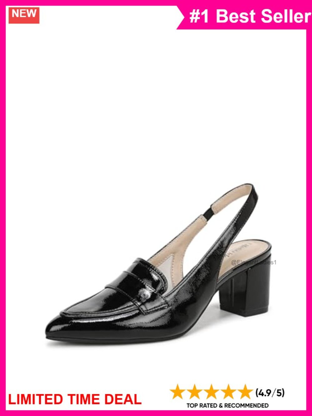 Polyurethane (PU) Slingback Pump Block Heel Pointed Toe Soft System